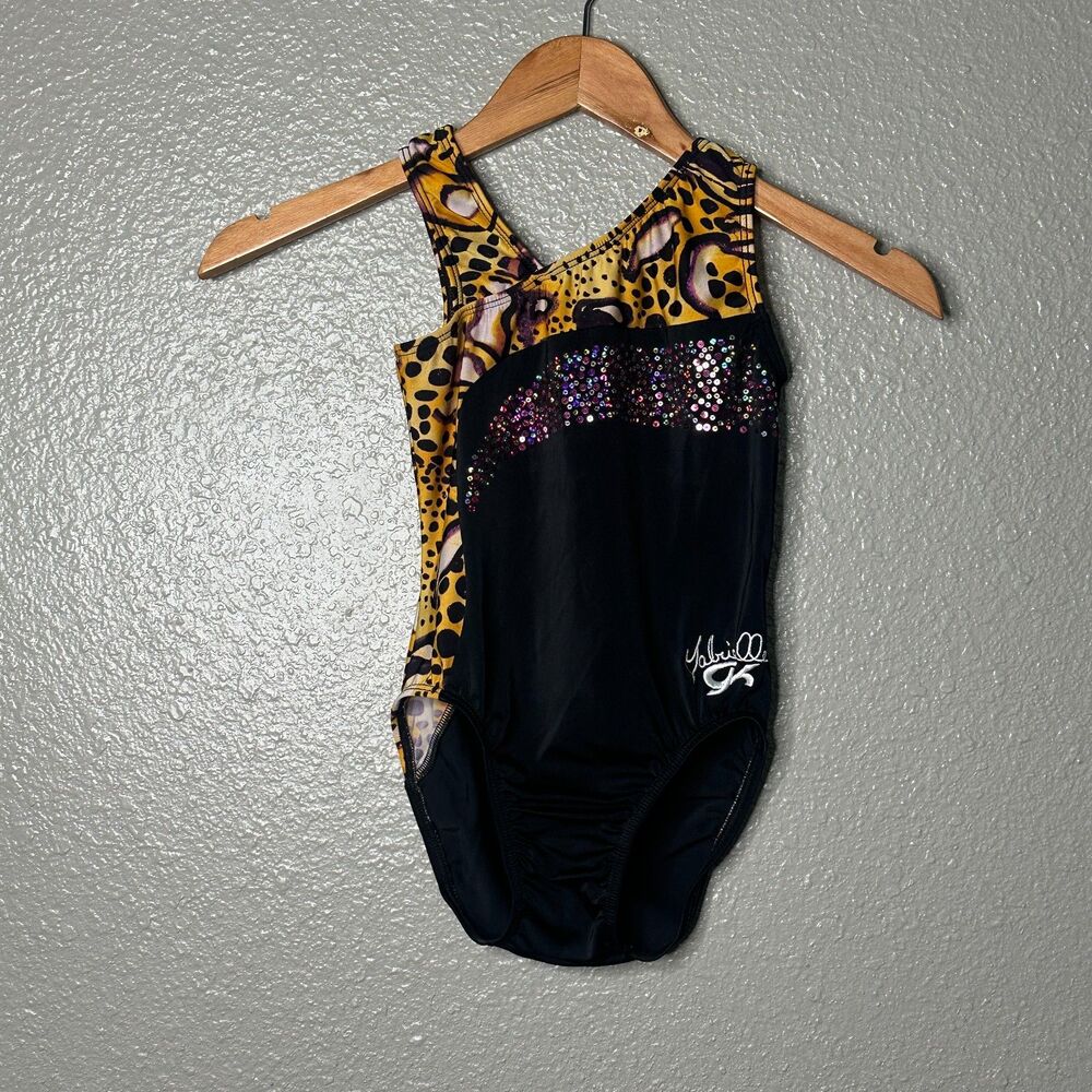 GK ELITE Gabrielle Douglas Signature Co Leotard Child Large Cheetah Print Black